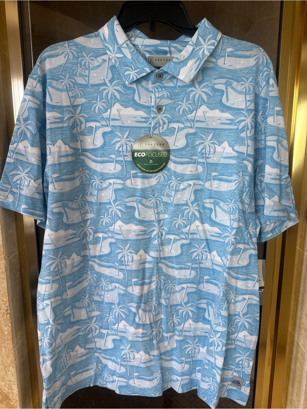 PGA Tour Light Blue Island-Print Polo NWT!